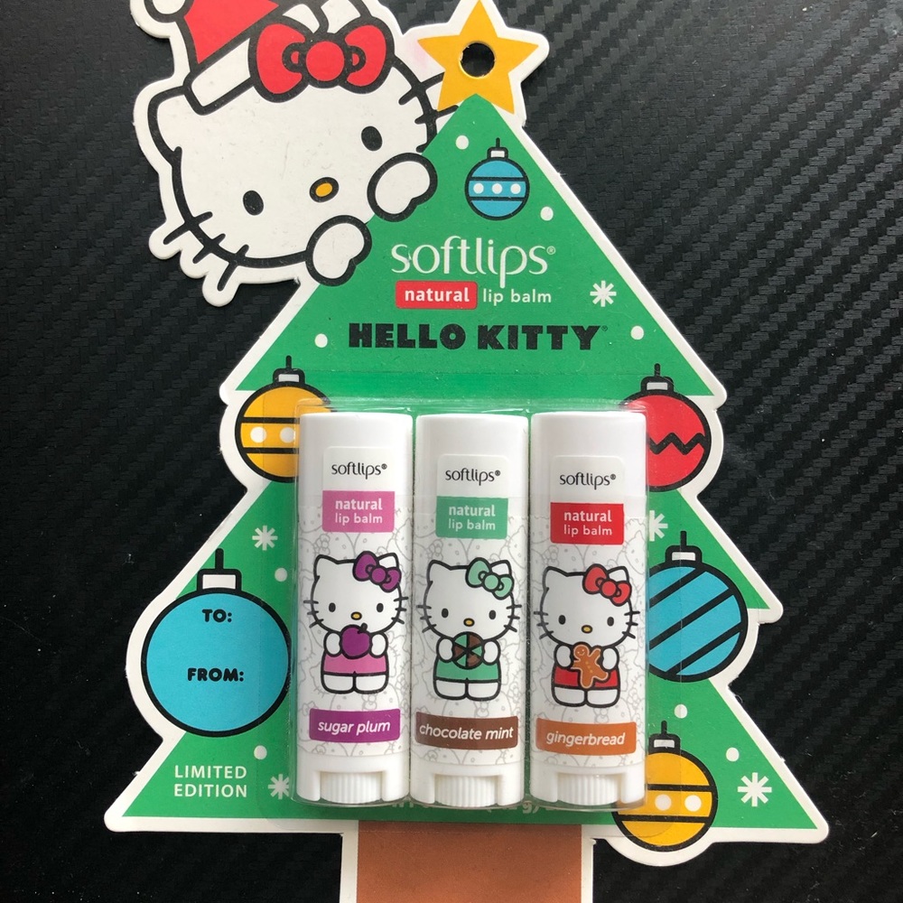 Assorted Sephora samples plus Hello Kitty lip balm set